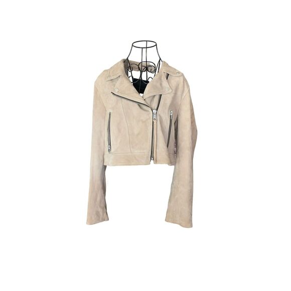 ALLSaints Suede Biker Jacket Tan Size XS - Picture 1 of 11